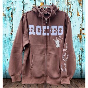 Fleischer Studio Women Hoodie XL Brown Full Zip Graphic Western Rodeo Betty Boop